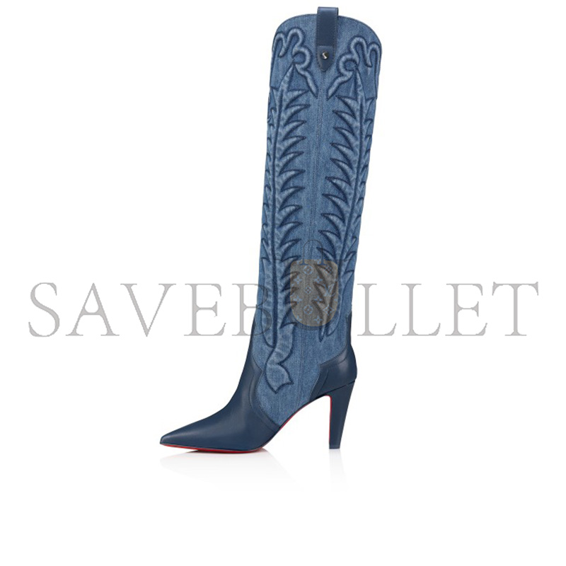 CHRISTIAN LOUBOUTIN NAPPA LEATHER AND DENIM BOOTS 